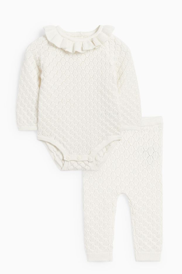Baby Mädchen - Baby-Strick-Outfit - 2 teilig - strukturiert - weiss