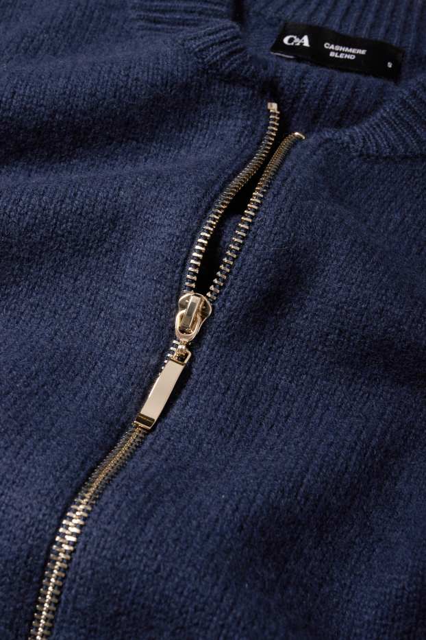 Dames - Gebreid vest, deels met kasjmier - wolmix - donkerblauw