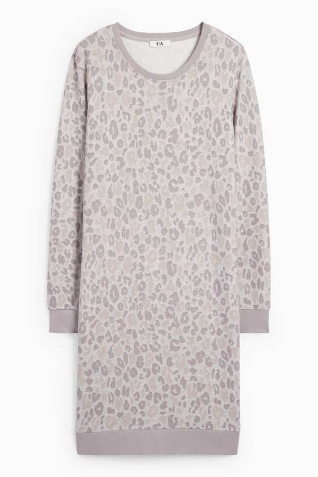 Damen - Nachthemd - Leo-Print - hellgrau