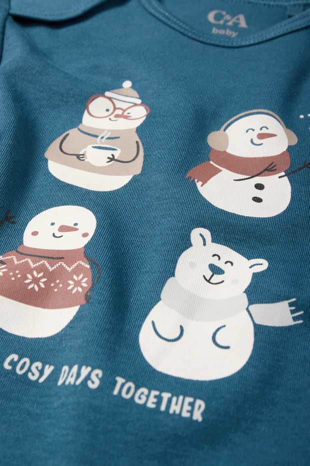 Baby Jungen - Schneemann - Weihnachts-Baby-Body - petrol