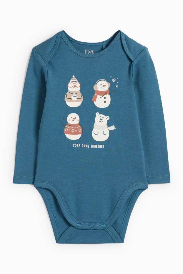 Baby Jungen - Schneemann - Weihnachts-Baby-Body - petrol