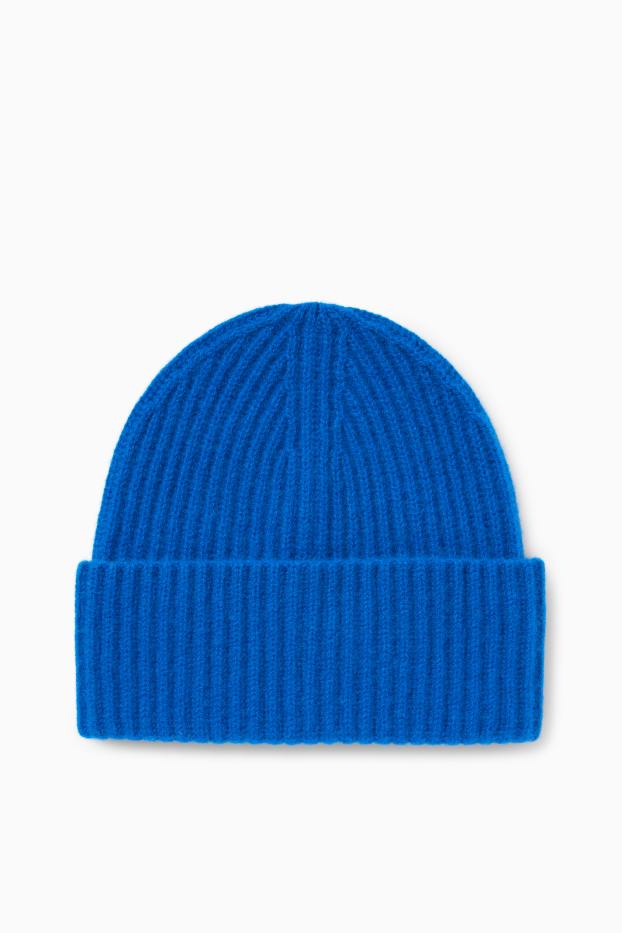 Women - Cashmere beanie - ribbed - blue