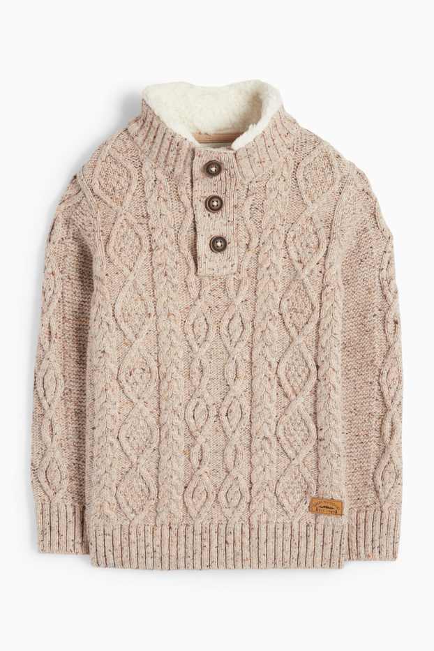 Kinderen: jongens - Trui - kabelpatroon - licht beige
