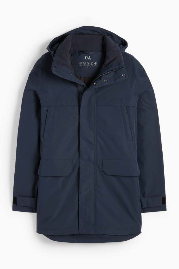Men - Parka raincoat with hood - lined - waterproof - dark blue