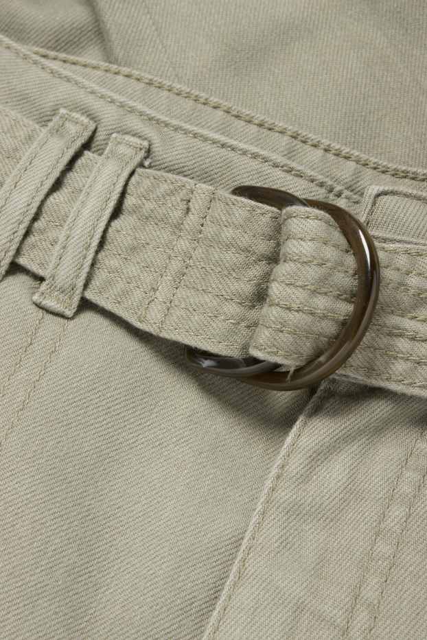 Damen - Cargohose mit Gürtel - High Waist - Tapered Fit - hellgrün