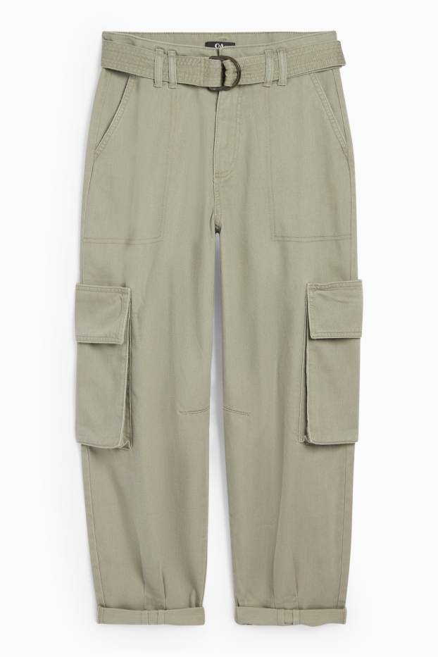 Donna - Pantaloni cargo con cintura - vita alta - tapered fit - verde chiaro