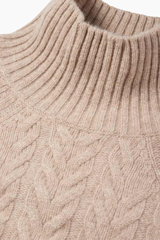 Damen - Pullover mit Kaschmir-Anteil - Woll-Mix - Zopfmuster - beige
