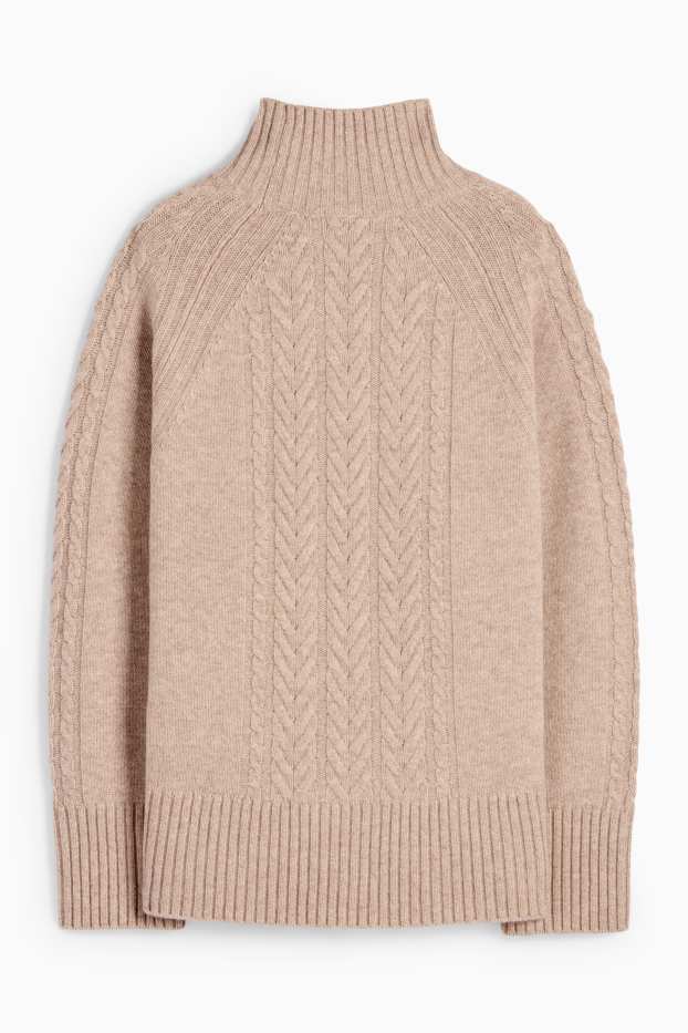 Damen - Pullover mit Kaschmir-Anteil - Woll-Mix - Zopfmuster - beige