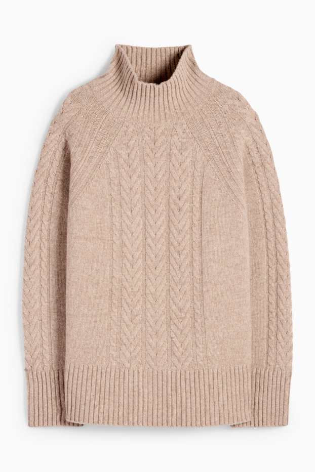 Damen - Pullover mit Kaschmir-Anteil - Woll-Mix - Zopfmuster - beige