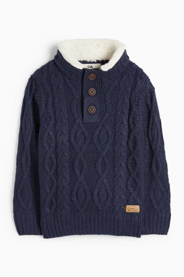 Kinder Buben - Pullover - Zopfmuster - dunkelblau