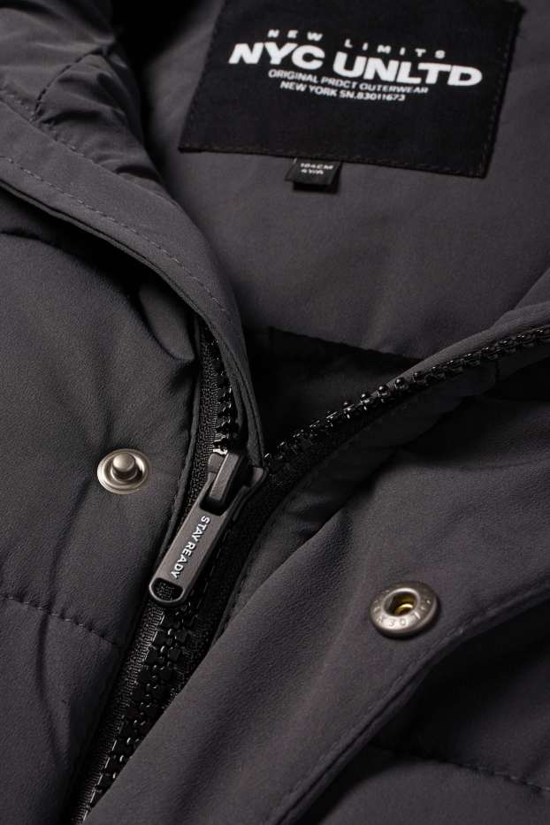 Kinder Buben - Steppjacke mit Kapuze - wasserabweisend - dunkelgrau