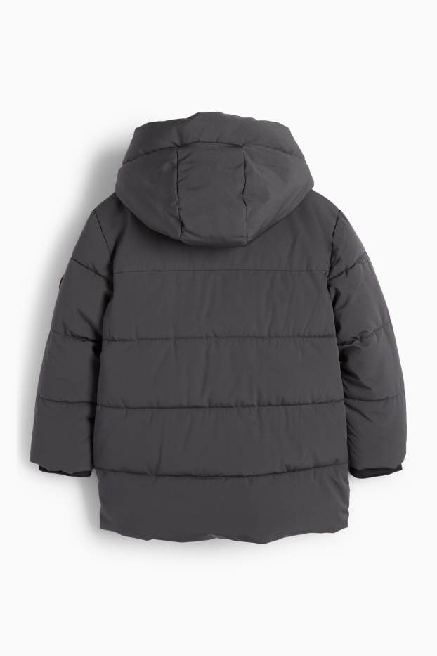 Kinder Buben - Steppjacke mit Kapuze - wasserabweisend - dunkelgrau
