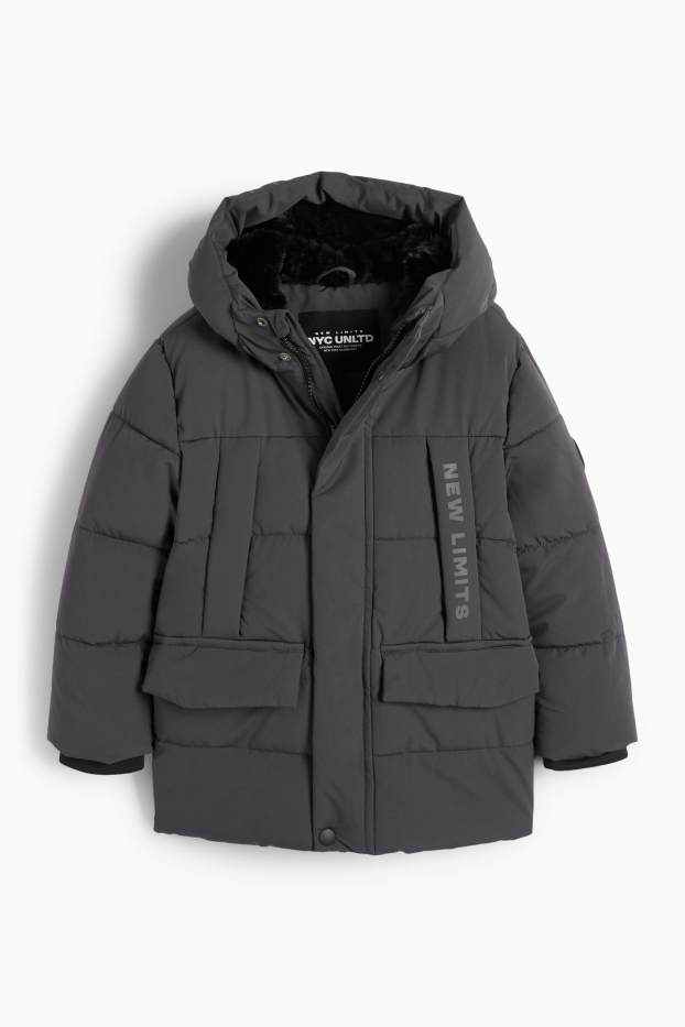 Kinder Buben - Steppjacke mit Kapuze - wasserabweisend - dunkelgrau