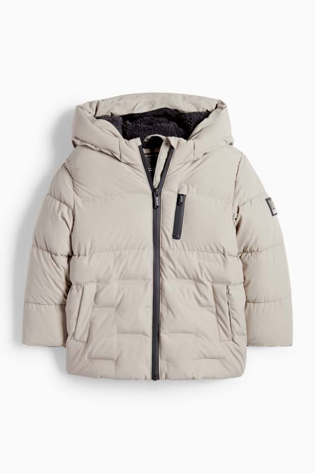 Kinder Buben - Steppjacke mit Kapuze - hellgrau