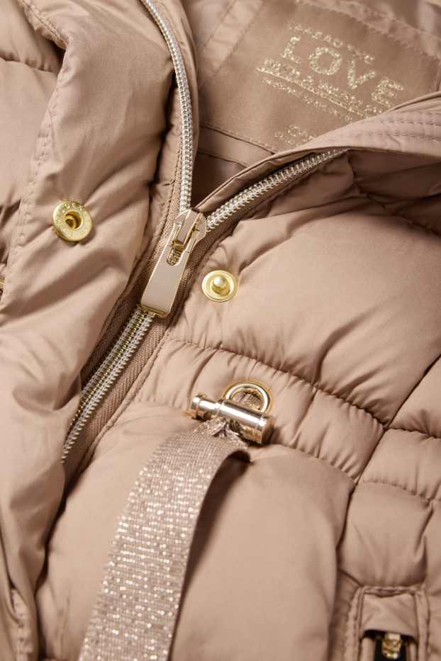 Enfants filles - Doudoune à capuche avec garniture d’imitation fourrure - matière recyclée - beige