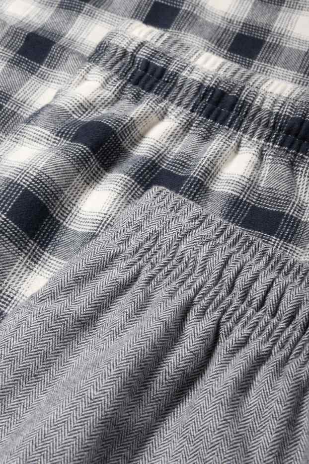 Heren - Set van 2 - flanellen pyjamabroek - met patroon - donkerblauw