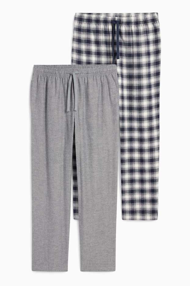 Heren - Set van 2 - flanellen pyjamabroek - met patroon - donkerblauw