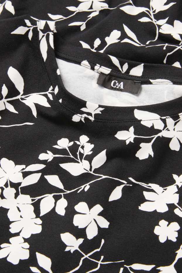 Dames - T-shirt - LYCRA® - gebloemd - zwart / wit