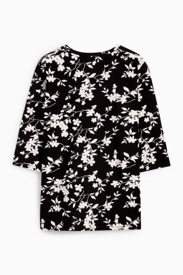 Dames - T-shirt - LYCRA® - gebloemd - zwart / wit