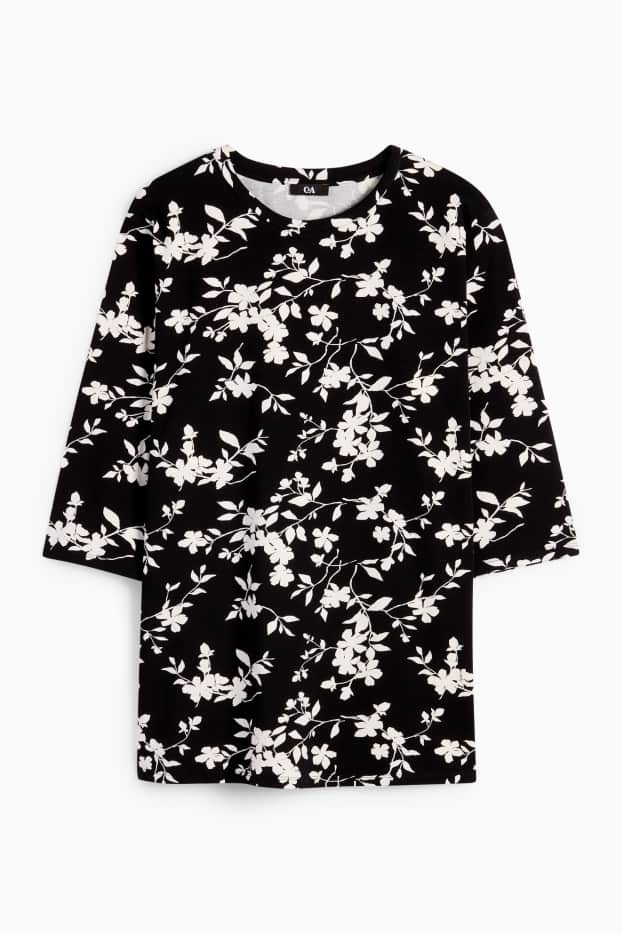 Dames - T-shirt - LYCRA® - gebloemd - zwart / wit