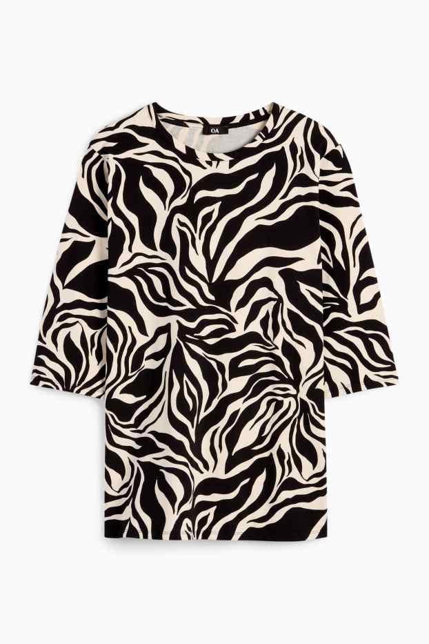 Damen - T-Shirt - LYCRA® - gemustert - schwarz / beige
