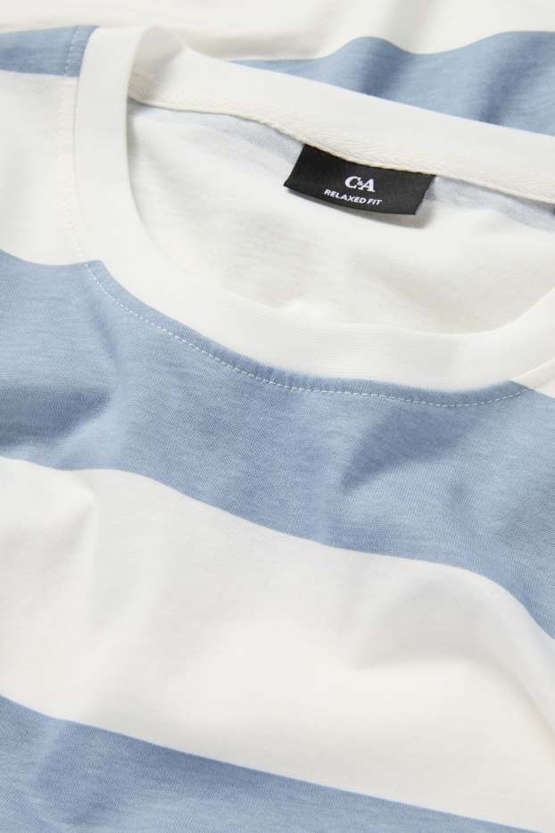 Herren - T-Shirt - Relaxed Fit - gestreift - weiss / hellblau