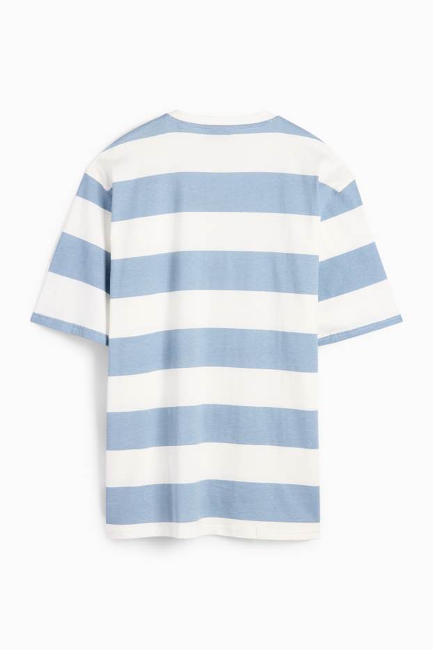 Herren - T-Shirt - Relaxed Fit - gestreift - weiss / hellblau