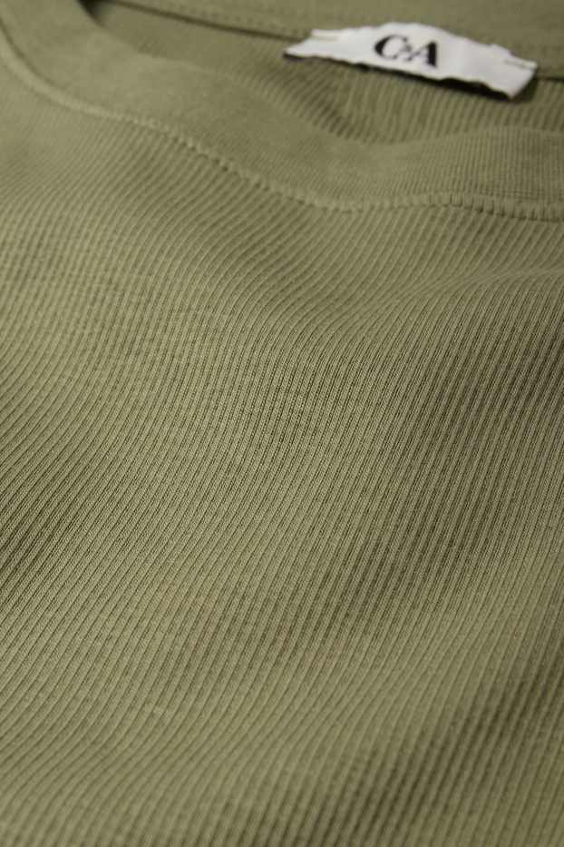 Women - Cropped long sleeve top - ribbed - green