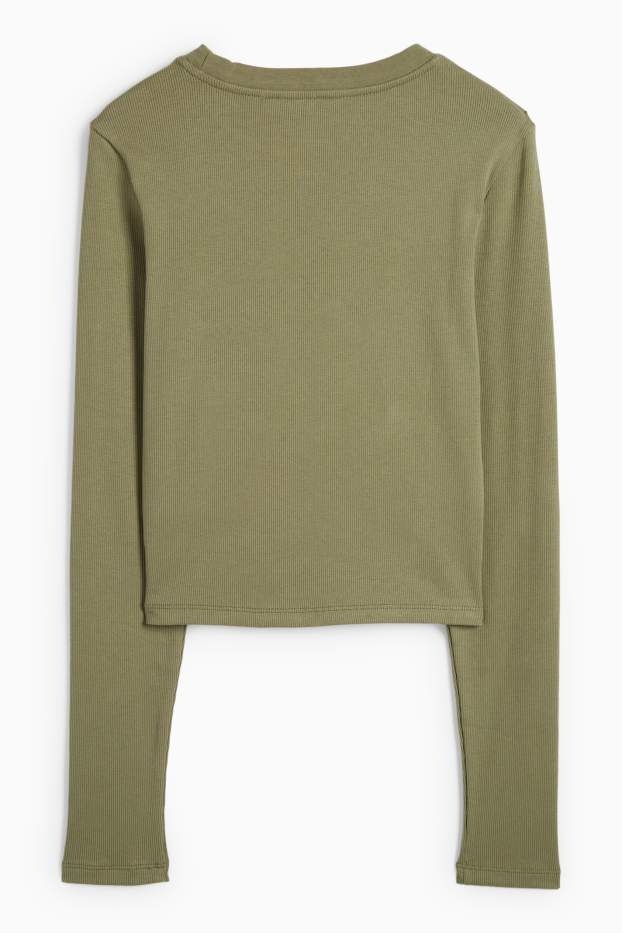Women - Cropped long sleeve top - ribbed - green
