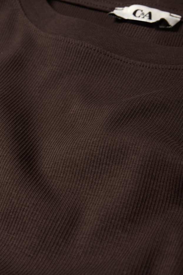 Dames - Korte longsleeve - geribd - donkerbruin