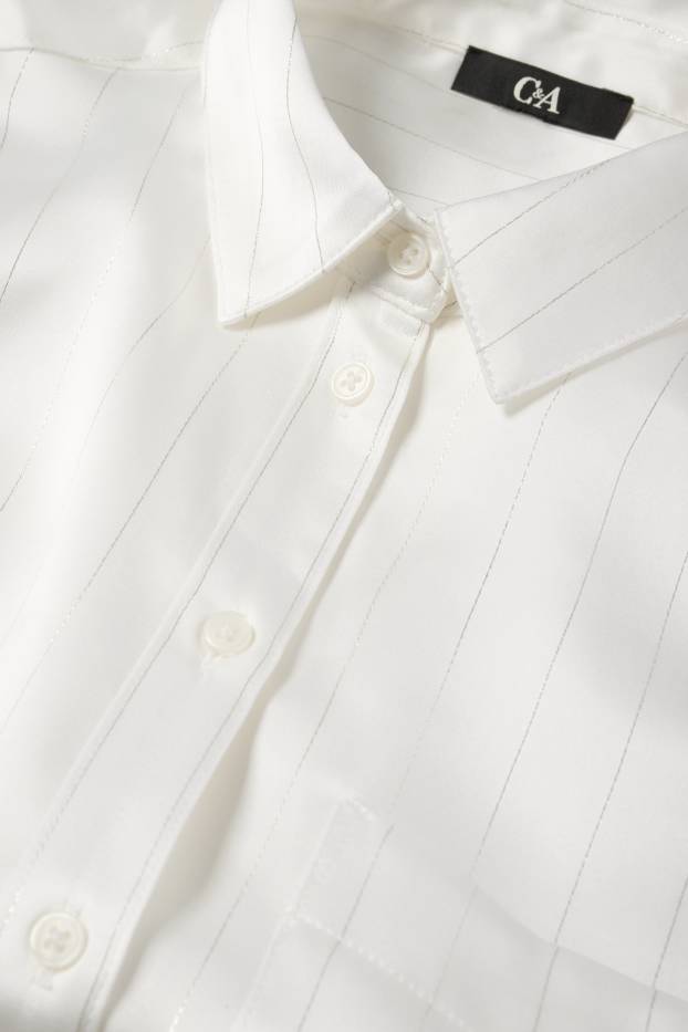 Women - Satin blouse - pinstripes - white