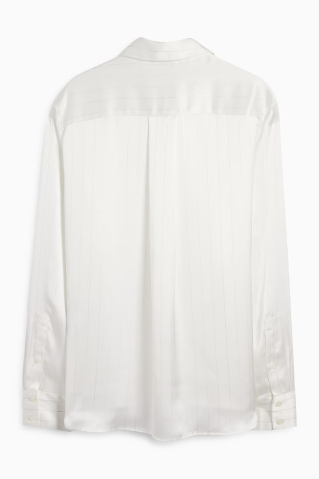 Women - Satin blouse - pinstripes - white