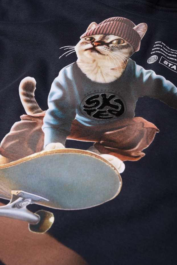 Kinder Jungen - Skateboard-Katze - Hoodie - dunkelblau