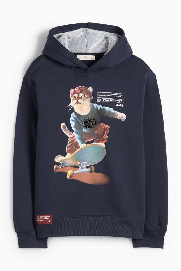 Kinder Jungen - Skateboard-Katze - Hoodie - dunkelblau