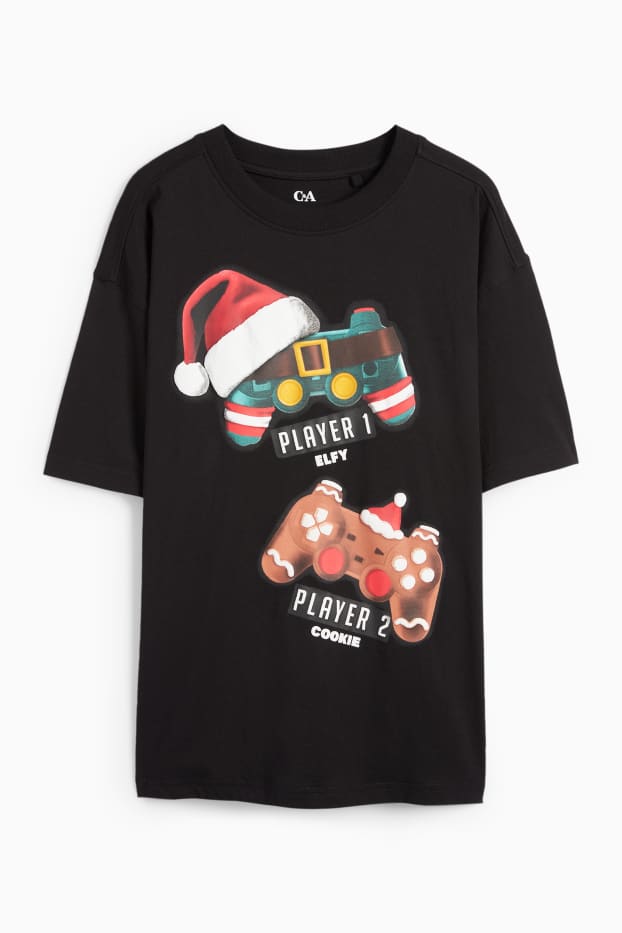 Bambini - Videogiochi - maglia a maniche corte natalizia - nero