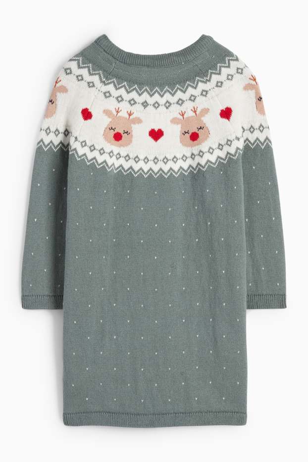 Baby Mädchen - Rentier - Baby-Weihnachts-Strickkleid - dunkelgrün