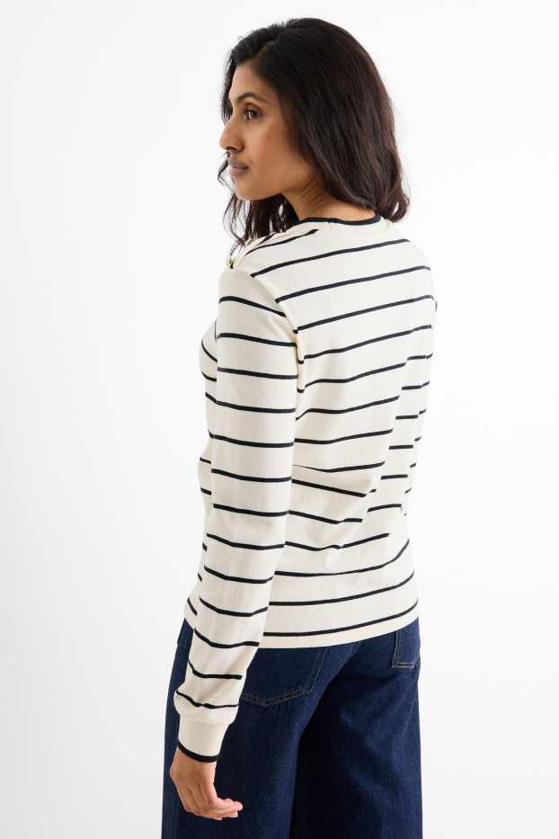 Women - Fine knit jumper - striped - cremewhite