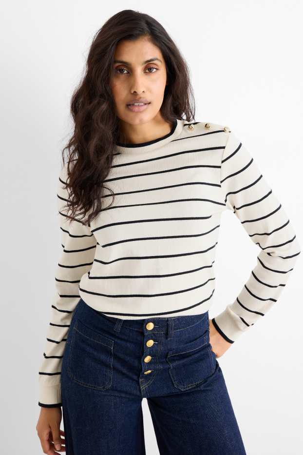 Women - Fine knit jumper - striped - cremewhite