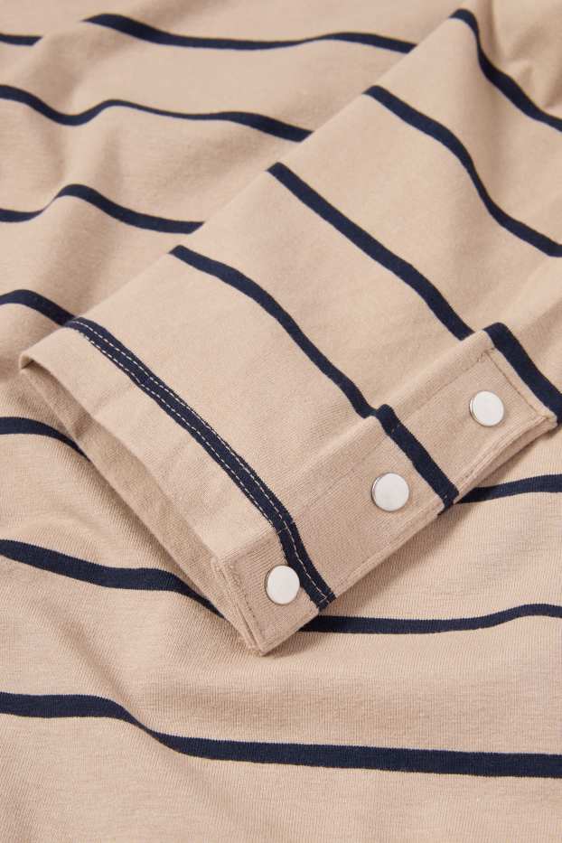Dames - Longsleeve - gestreept - beige / blauw