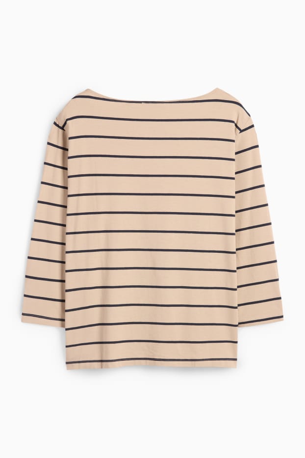 Dames - Longsleeve - gestreept - beige / blauw