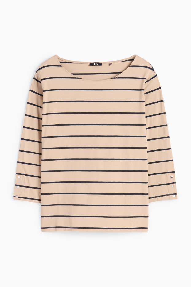 Dames - Longsleeve - gestreept - beige / blauw