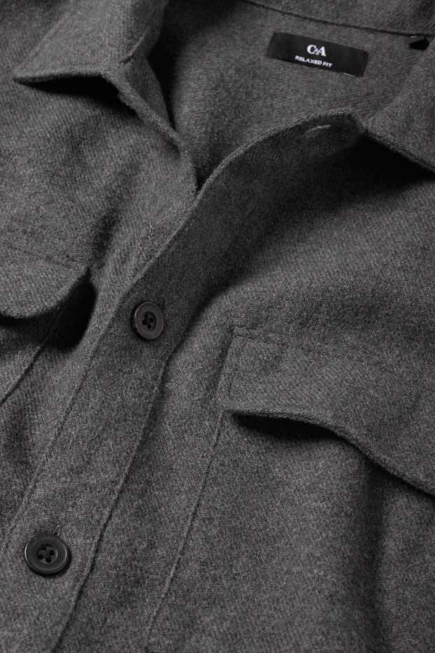 Men - Shirt - relaxed fit - kent collar - dark gray