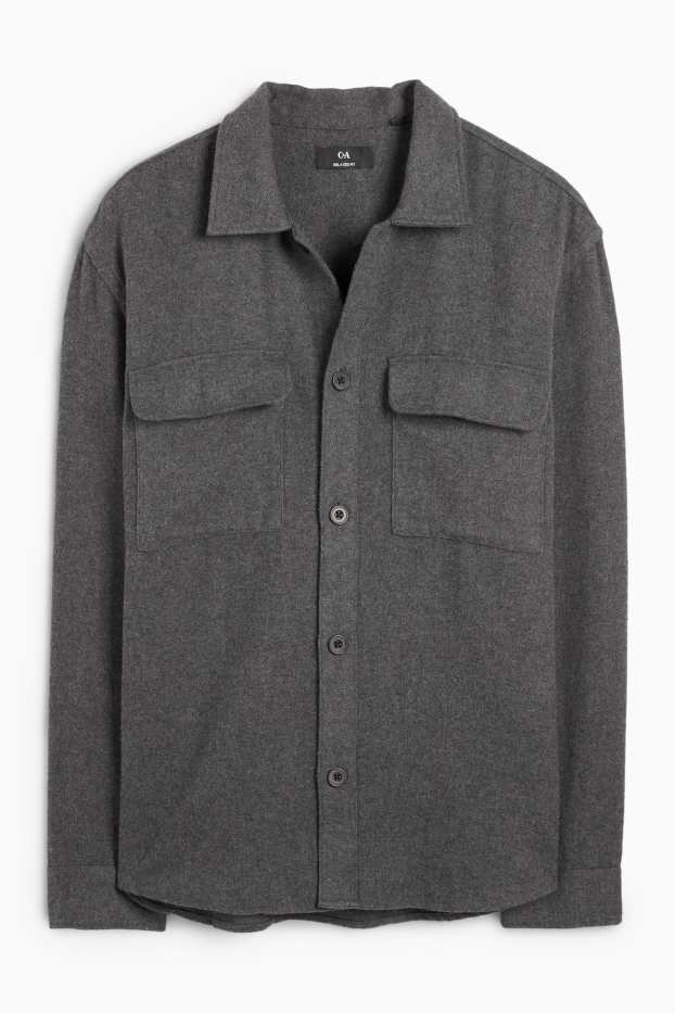 Men - Shirt - relaxed fit - kent collar - dark gray