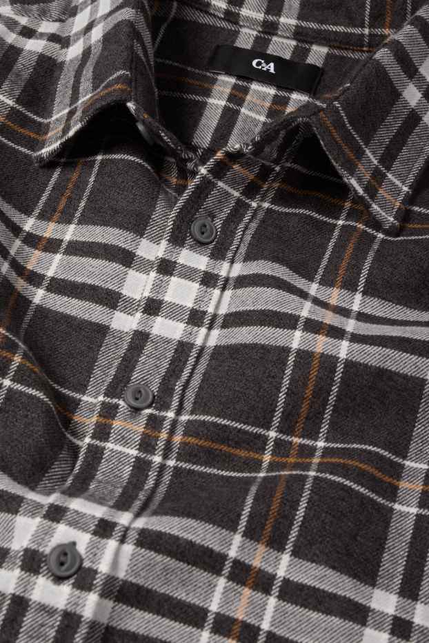 Uomo - Camicia di flanella - regular fit - collo all'italiana - a quadretti - grigio scuro