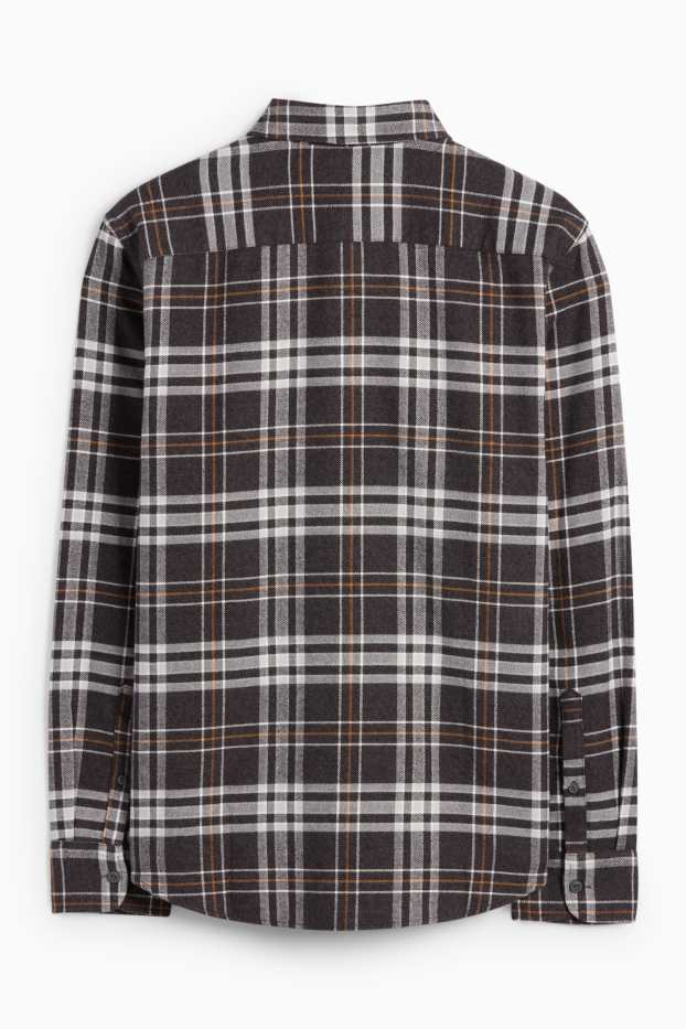 Uomo - Camicia di flanella - regular fit - collo all'italiana - a quadretti - grigio scuro