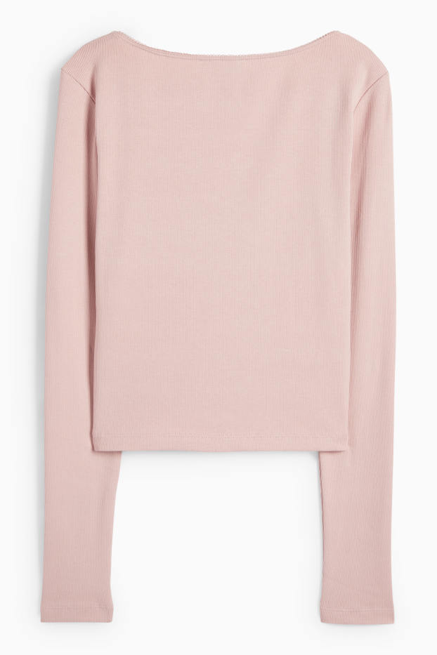 Women - Cropped long sleeve top - ribbed - rose