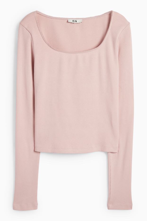 Women - Cropped long sleeve top - ribbed - rose