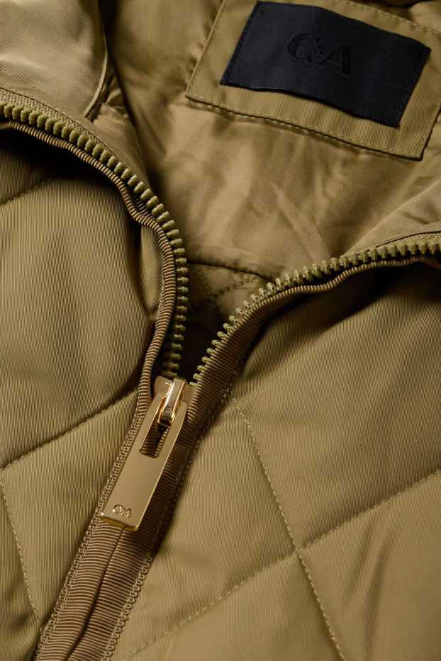 Women - Quilted coat with hood - water-repellent - green
