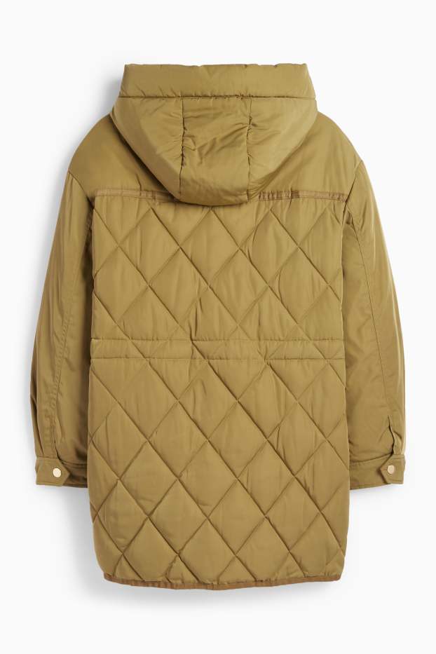 Women - Quilted coat with hood - water-repellent - green