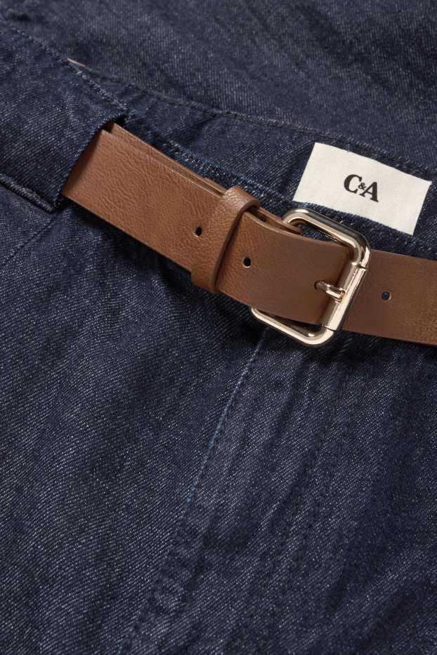 Dámské - Wide leg jeans s páskem - mid waist - džíny - tmavomodré